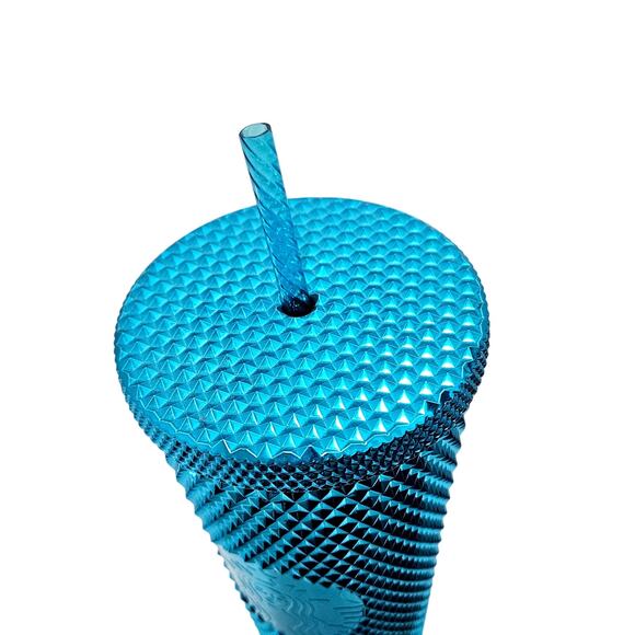 Starbucks 2023 Summer Teal Bling Metallic Studded Venti 24 OZ Cold Tumbler New - Picture 4 of 7
